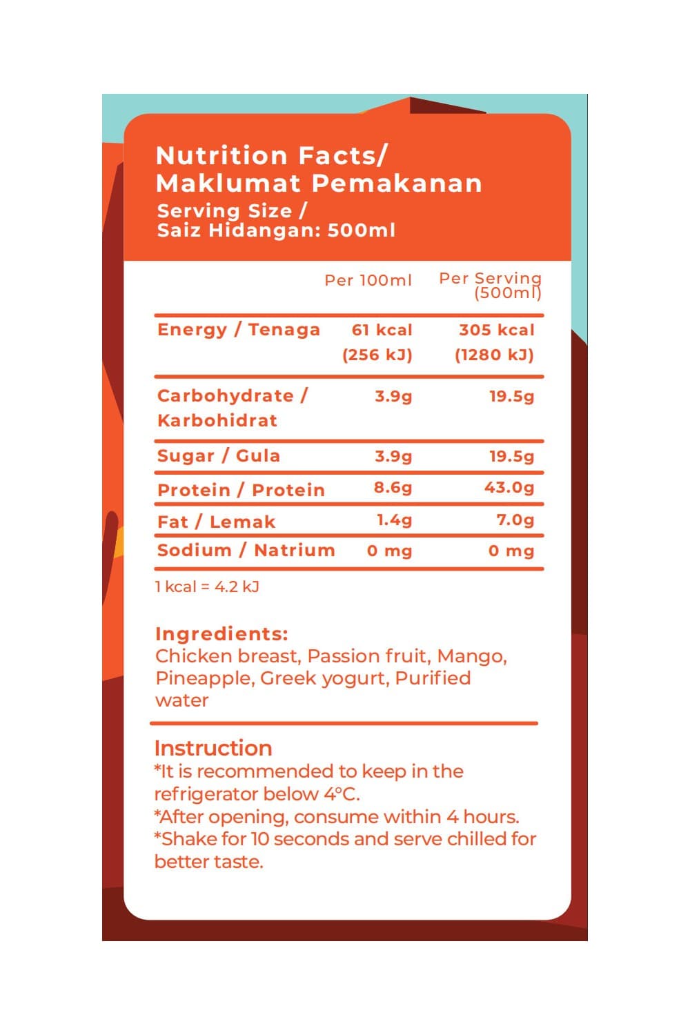 Nutrition Facts label for Tropical Splash — the same figures appear as text on this page