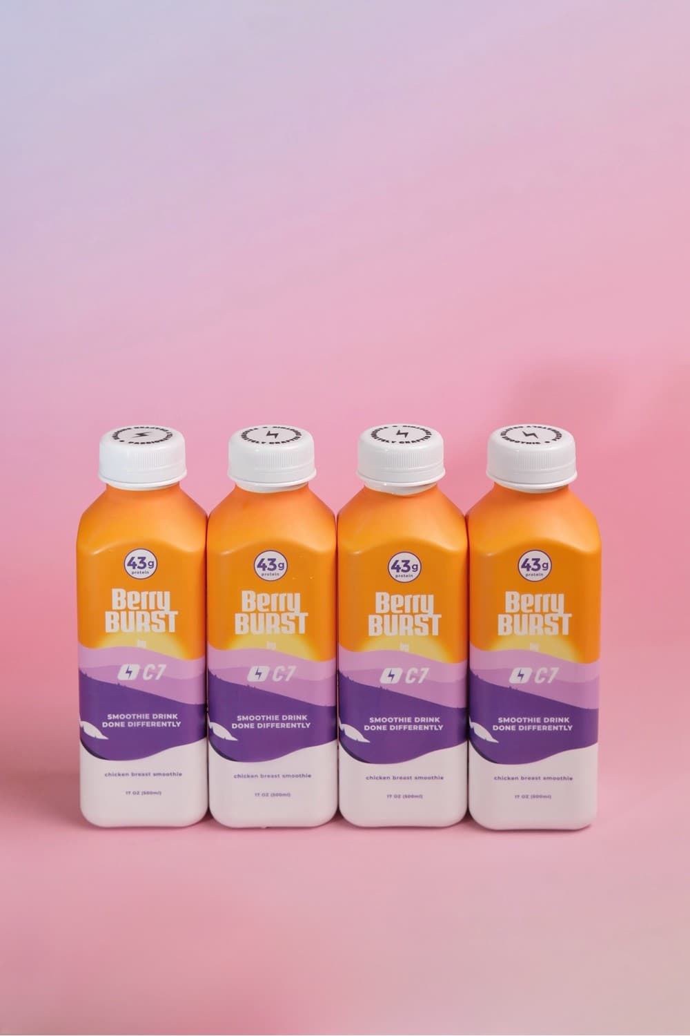 Four Berry Burst bottles lined up